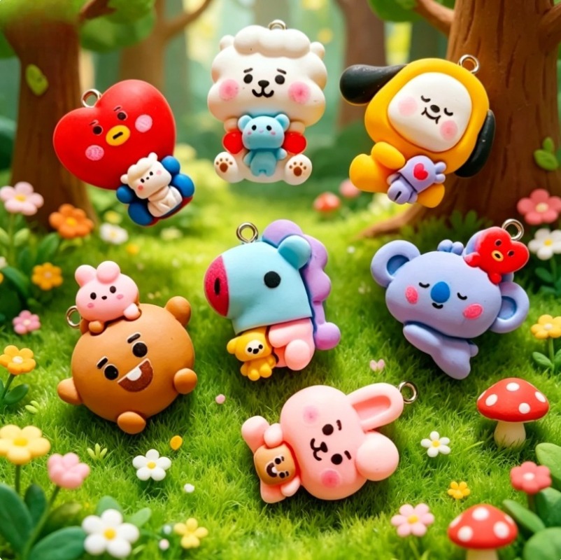 7pcs BT21 Resin Cartoon Charm  - đánh giá và giá Cosplay Prop Diy